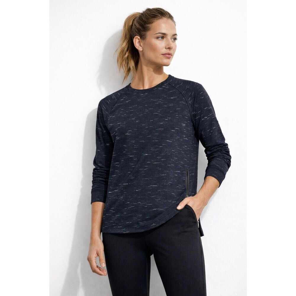 Zella Navy Speckled Long Sleeve Performance Top Side Zip Hem Size S